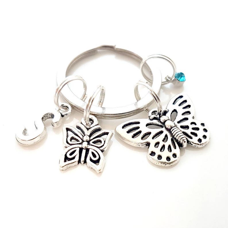Birthstone Butterflies Keychain Personalised Silver Butterfly Keyring