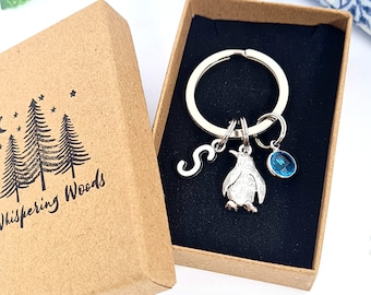 Penguin Keychain, Personalised Birthstone Keyring, Penguin Lover Gift, Bag Charm Accessories, Christmas Gift, Stocking Filler