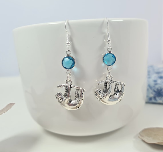 Silver sloth earrings discount