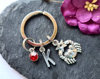 Cancer Zodiac Keychain, Horoscope Cancer Crab Birthstone Keyring, Zodiac Gift, Star Sign Keyrings, Cancer Star Sign
