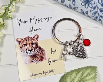 Leopard Keychain, Personalised Birthstone Gift