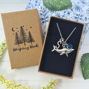 Personalised Shark Necklace, Birthstone Pendant, Ocean Lover Gift, Shark Birthday Jewellery, Surfer Gift For Her,