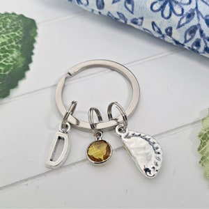Cornish Pasty Schlüsselanhänger, personalisierte Birthstone Schlüsselanhänger, Cornwall Geschenk, Taschenanhänger Zubehör, lustige Feinschmecker Geschenk