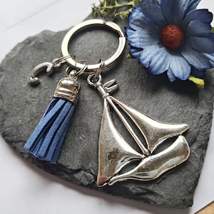 Sailboat Tassel Keychain, Boat Gifts, Personalised Boat Keyring, Yacht Owner, Sailing Club, Gift For Him