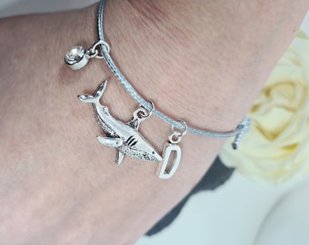 Silver Shark Bracelet, Personalised Cord Shark Bracelet, Multiple Colours, Beach Jewellery, Surfer Gift, Birthstone