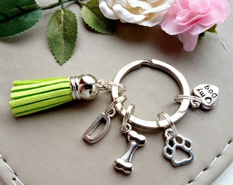 Dog Keychain, Pet Gifts, Dog Groomer / Walker, Personalised Tassel Keyring, Paw Print,