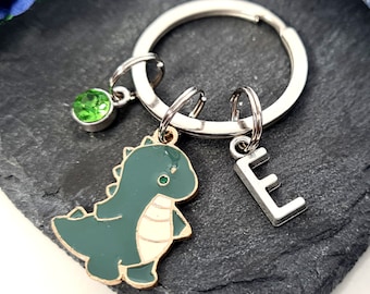 Personalised Dinosaur Keychain, Dinosaur Gifts, Birthstone Keyring, Pink Me Up Gift, Dino Gifts, Jurassic, Cute