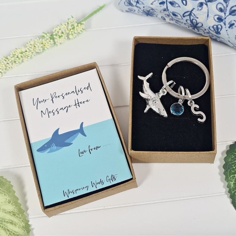 Personalised shark keychain with birthstone