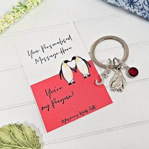 Pinguïn sleutelhanger, je bent mijn pinguïn, schattig Valentijnscadeau, vriend/vriendin, gepersonaliseerde geboortesteen sleutelhanger, cadeau voor haar