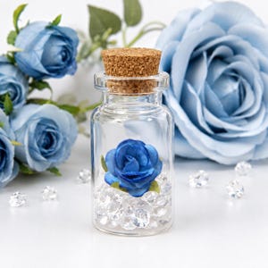 Miniature Blue Forever Rose, Wedding Favours, Anniversary Keepsake Gift,