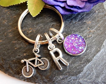 Cycling Keyring, Cycling Gift Ideas, Bicycle Keychain, Personalised Initial Keyring, Gift For Bike Rider, Ladies Keyrings
