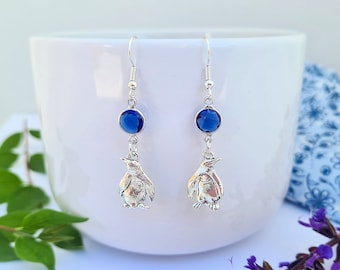 Silver Penguin Earrings, Birthstone Gift, Penguin Jewellery,  Ocean Lover, Gift For Her, Birthday Earrings, Animal Gift