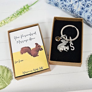 Sleutelhanger eekhoorn met geboortesteen, sleutelhanger dieren, eekhoorncadeaus, gepersonaliseerde tassluiting. Bosthema, cadeau voor haar