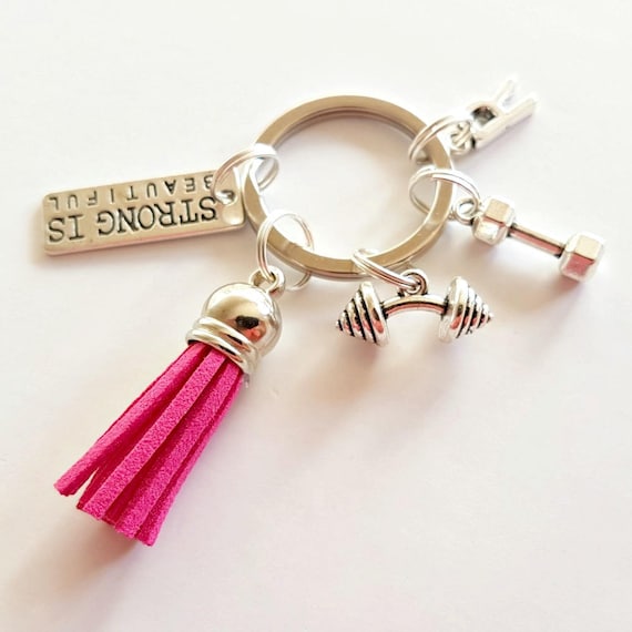 Fukaisu Gym Keychain, Dumbbell KeyRing Gift Pink Mini Kettlebells