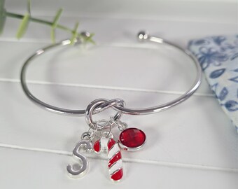 Pulsera de lata de caramelo: joyería navideña, brazalete personalizado con piedra de nacimiento, amigo invisible