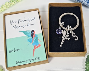 Fairy Keychain, Personalised Birthstone Gift, Fairy Keyrings, Party Favours, Girls Birthday, Mythical Fantasy, Bag Clasp Charm