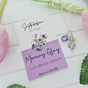 Morning Glory Necklace, September Birth Flower, Sapphire Birthstone Pendant, Botanical Jewellery, Gift For Her, Personalised