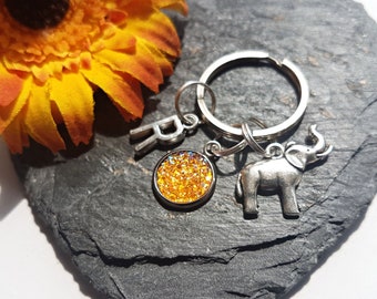 Personalised elephant keyring - druzy elephant key chain - elephant lover gift - animal key ring - animal lover