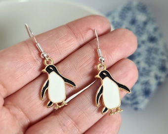 Sterling Silver Penguin Earrings: Enamel Animal Jewellery
