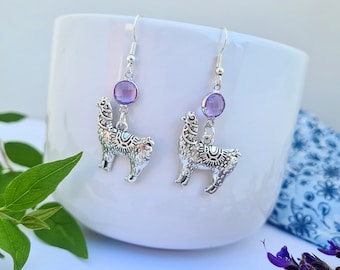 Silver Llama Earrings, Birthstone Gift, Ocean Alpaca Jewellery, Dangle Drop, Animal Nature Inspired, Llama Gifts