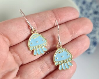 Sterling Silver Jellyfish Earrings, Enamel Charm, Beach Jewelry