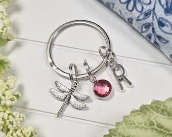 Dragonfly Keychain, Personalised Birthstone Keyring, Dragonfly Gifts, Birthday Present For Her, Insects Nature