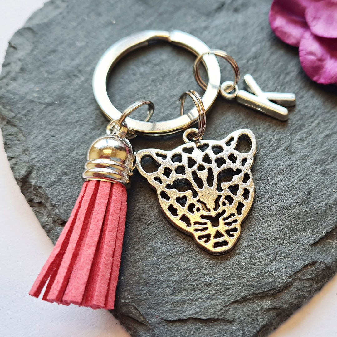 Personalized Leopard Keychain, Tassel Bag Charm, Animal Lover Gift - Etsy