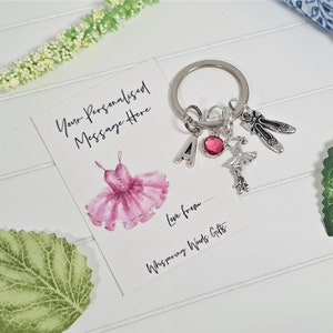 Ballet geschenken, ballerina sleutelhanger, danseres schoenen & jurk, gepersonaliseerde geboortesteen sleutelhanger, verjaardagscadeau voor haar, tas charme gesp
