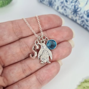 Penguin Necklace, Personalised Birthstone Pendant, Cute Animal Jewellery, Penguin Lover, Pick Me Up, Gift For Her, Girls Neck Chain