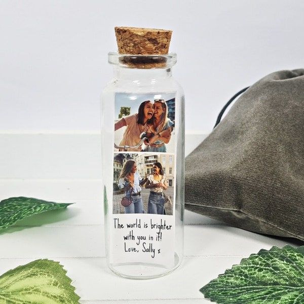 Best Friend Photo Gift, Personalised Message in a Bottle, Friendship Keepsake, Birthday Present For Bestie, Pick Me Up, Small Token