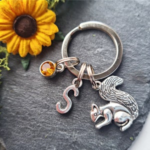 Squirrel Keyring, Personalised Squirrel Keychain, Birthstone Gift Idea, Cute Animal Gifts, Pick Me Up, Inspired by Nature, Mum Sister Friend