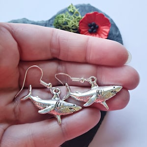 Shark Earrings, Silver Shark Dangle Earrings, Shark Jewellery, Ocean Gift, Surfer, Beach image 3