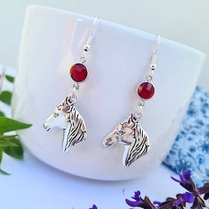 Silver Horse Earrings, Birthstone Gift, Horse Jewellery,  Animal Gift For Her, Birthday Earrings, Rider, Show Jumper