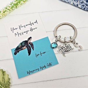 Meeresschildkröte Keychain, Ozean Geschenke, personalisierte Birthstone Schlüsselanhänger, Strand Thema, Geschenk für sie, Meeresbiologie