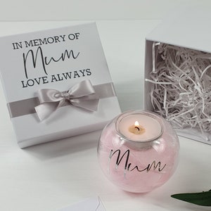 Personalised Memorial Feather Glass Ball Candle - Remembrance Gift Boxed