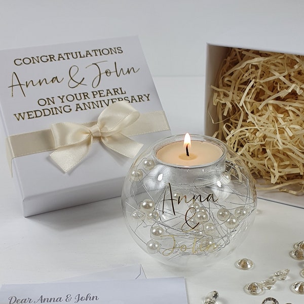 Engagement / Wedding / Anniversary Glass Ball Candle with Wired Pearls - Pearl Wedding Gift Boxed Candle, Keepsake Gift