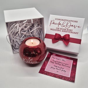 Personalised Ruby Wedding Anniversary Gift | 40th Anniversary Glitter Candle | Gift Boxed Keepsake