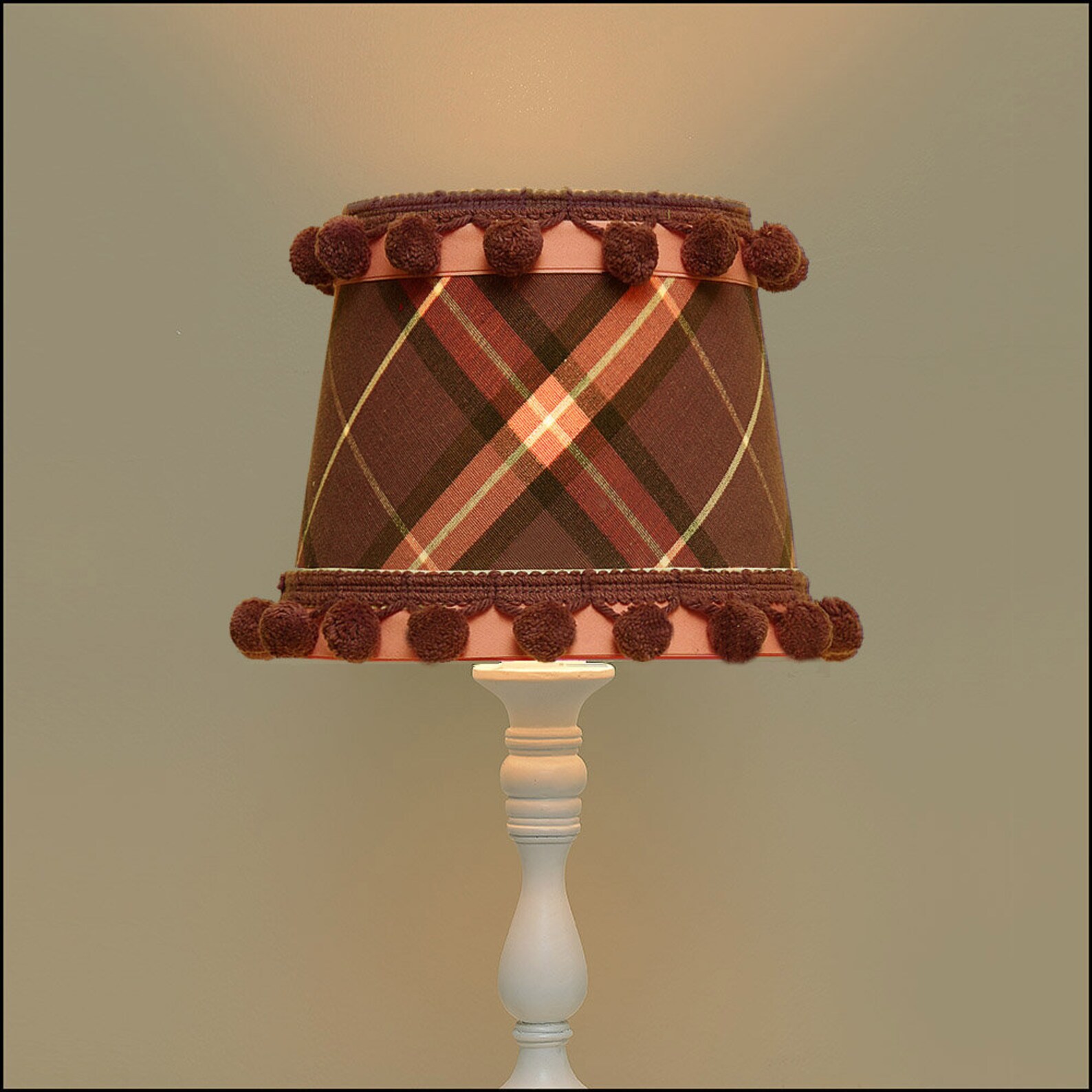 Lamp Shade Harrison Plaidcotton Lamp Shade W/ Vintage Pompom Trim Etsy