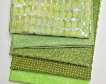 FIVE Light Green  half yards of fabric All the different Green prints Multiple Designers Premium quilting cotton