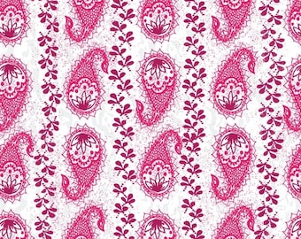 OUR HOUSE fabrics by Natalie Barnes Windham Fabrics Paisley Stripe print Magenta Sold by the half yard OEKO Tex Quilting Cotton