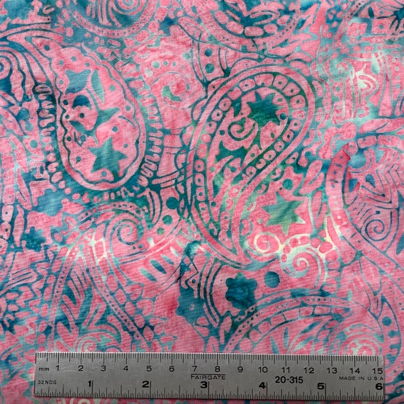 Pink and blue paisley batik fabric BTHY By the Half Yard | Etsy
