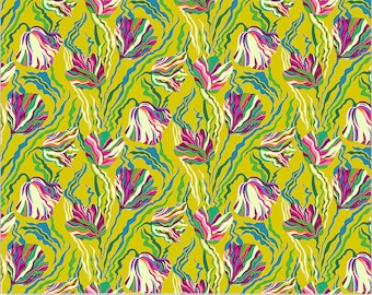 NEW BOTANICA Tulip Chartreuse fabric BTY by Sally Kelly for Windham Fabrics sold by the yard Oeko Tex Premium Quilting Cotton