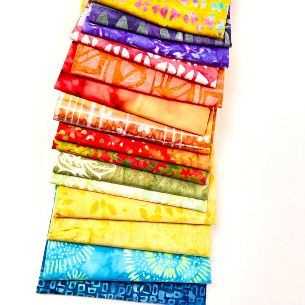 Fat Quarter Rainbow of Batik FIFTEEN fat quarters fabric bundles Batik Cotton Anthology Fabric