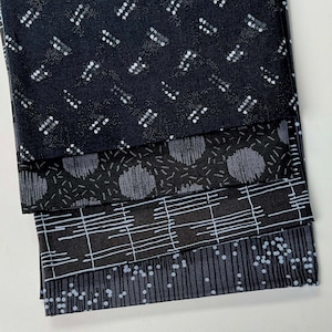 Black and Grey Makers Collage fq bundle  FOUR fat quarters Black White Grey Gray Fabrics Makers Collage Natalie BarnesQuilting cotton fabric
