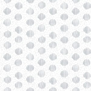 May include: A seamless pattern with a white background and a repeating pattern of gray, hand-drawn circles. The circles are filled with a series of thin, vertical lines.