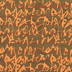 May include: Abstract pattern with orange and brown colors. The pattern is made up of lines and swirls. The background is a dark brown color.