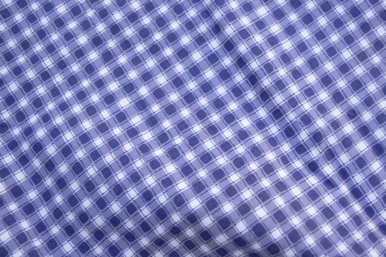 Blue Checkered Basket Weave Fabric by Hamil Textiles, 1/2 Yard image 1
