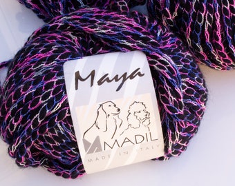 Rare Maya by Madil Yarn, Soft wool blend, Black with purple Pink and White accents, Lot of 8