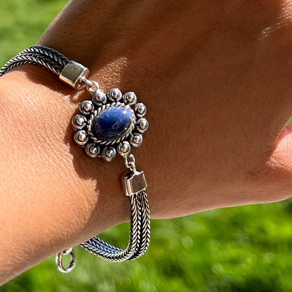 Semi precious stone sodalite Bracelet | silver 950 | Cuzco jewels | Peruvian jewelry | Adjustable bracelet | Inlay jewels | Mama Quilla, boho