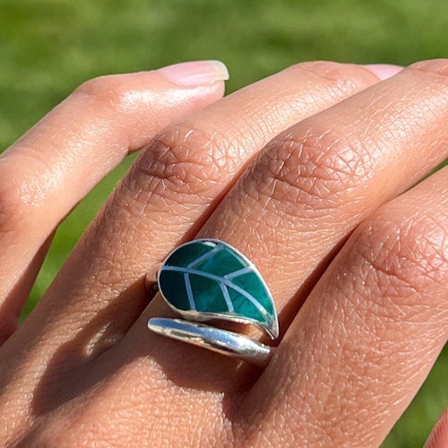 Adjustable Red Leaf Silver Ring Etsy